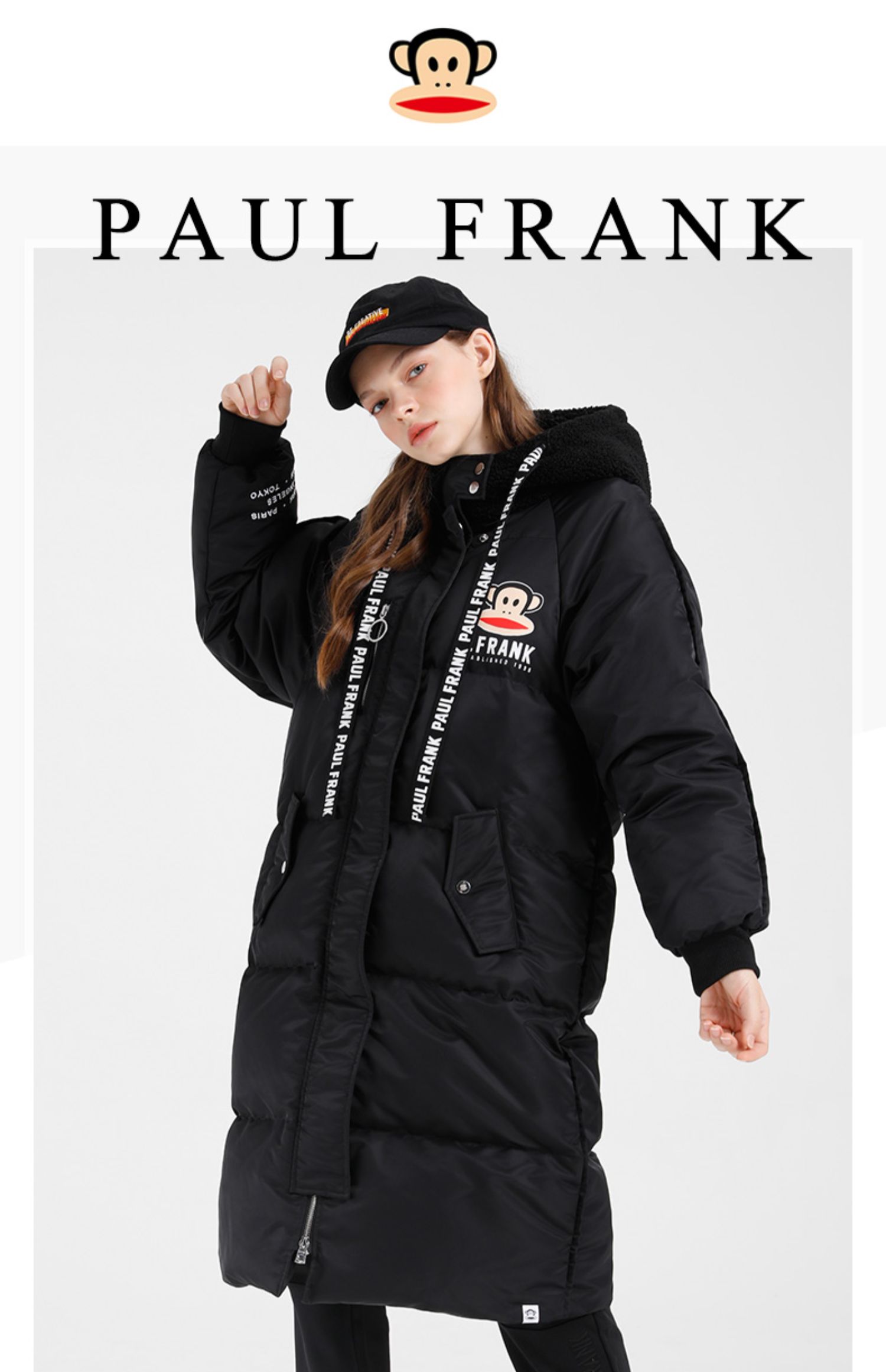 paul frank羽绒服,大嘴猴羽绒服 paul frank/大嘴猴2019秋冬新品羽绒服女韩版长款印花