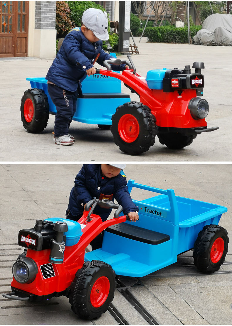 贝多奇儿童电动车四轮手扶拖拉机玩具车可坐人带斗小孩宝宝汽车