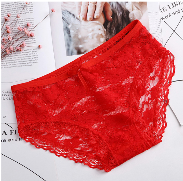 女士内裤蕾丝性感透明网纱蝴蝶结少女内裤(5条)