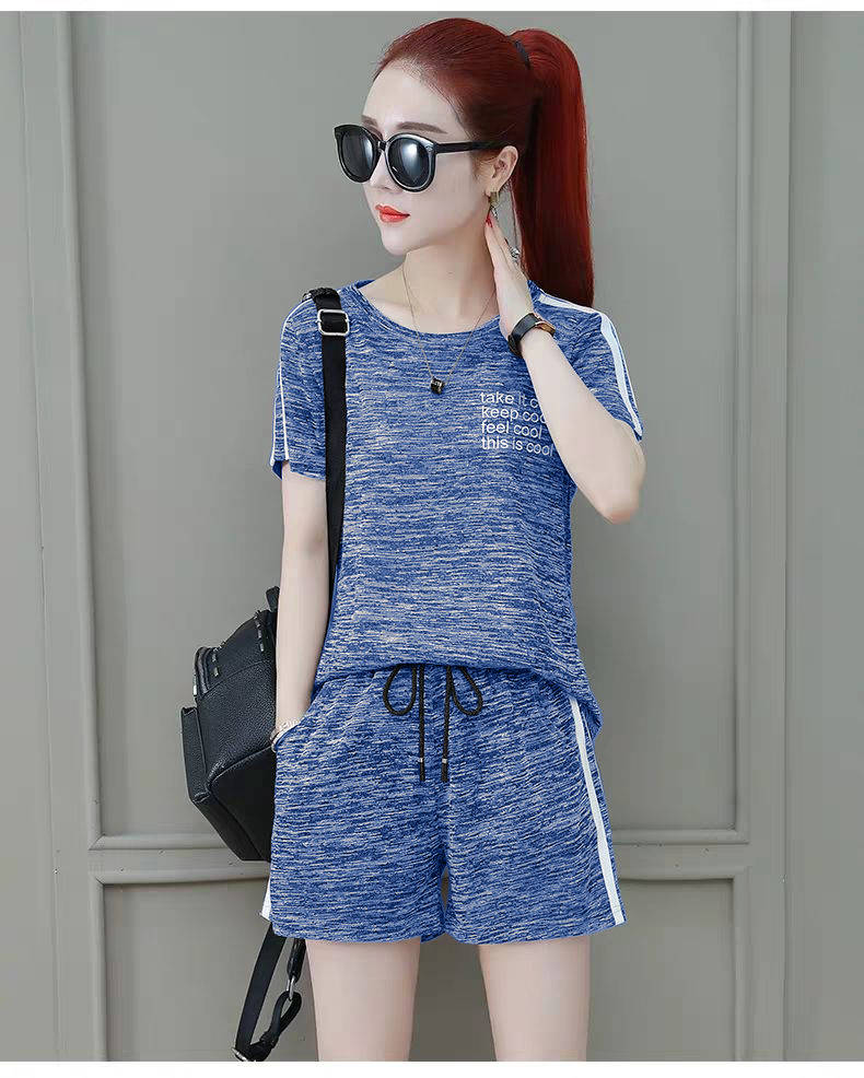夏季两件套女短袖短裤2019新款宽松大码跑步运动服套装女休闲装