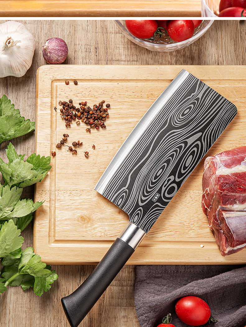德国工艺花纹切片刀家用菜刀不锈钢切肉厨师持久锋利厨房切菜刀具