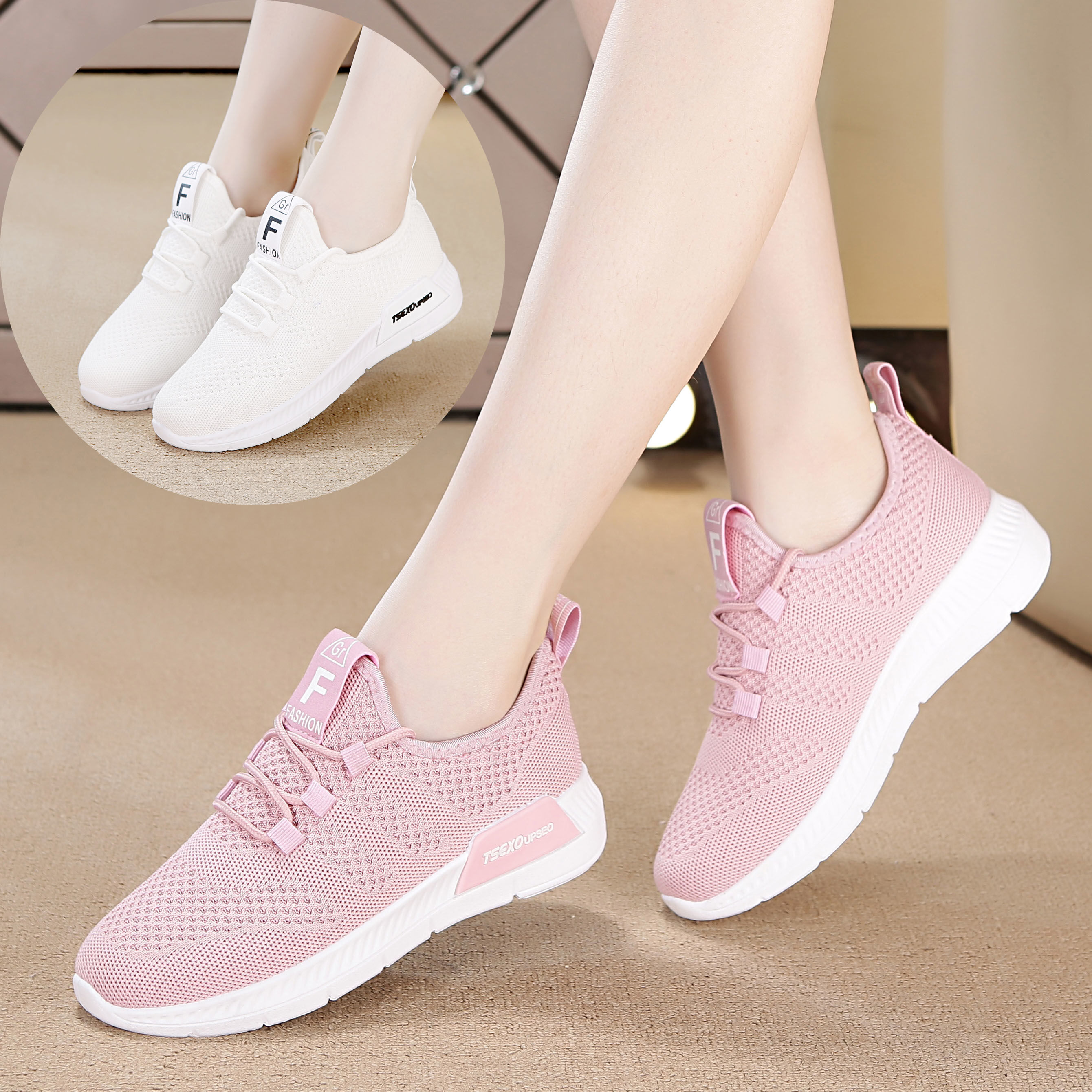 夏季网面透气袜子飞织鞋 女韩版ulzzang休闲运动鞋老爹鞋跨境女鞋