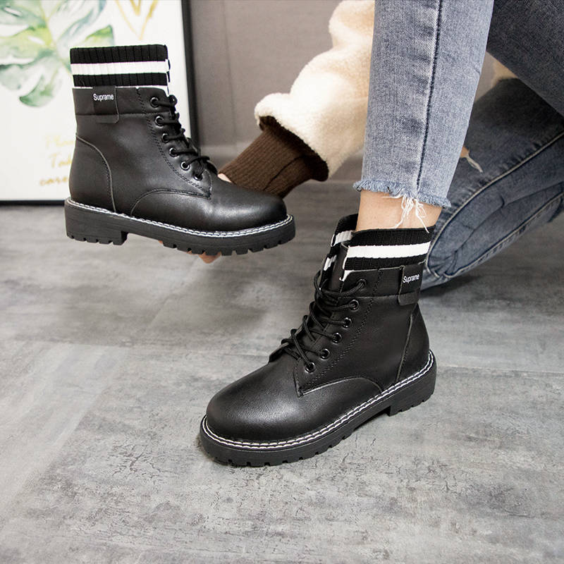 冬季厚女鞋2019新款百搭加绒马丁靴女英伦风瘦瘦短靴