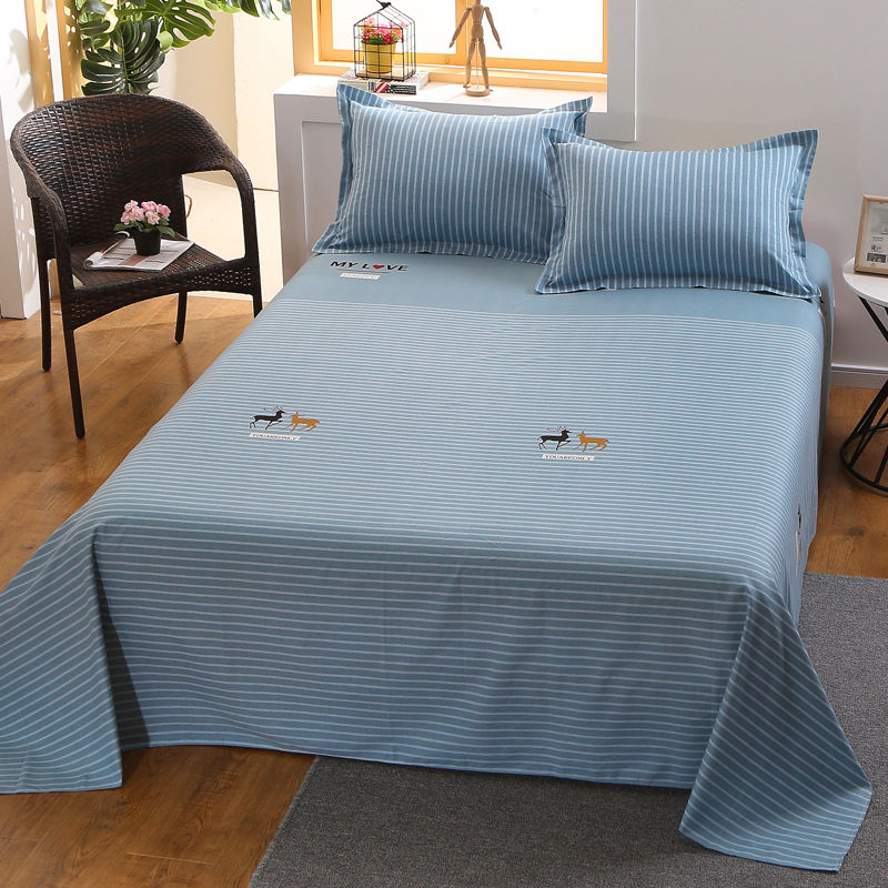 【床单纯棉100%】床单单件斜纹棉细纹床单三件套宿舍单人双人被单
