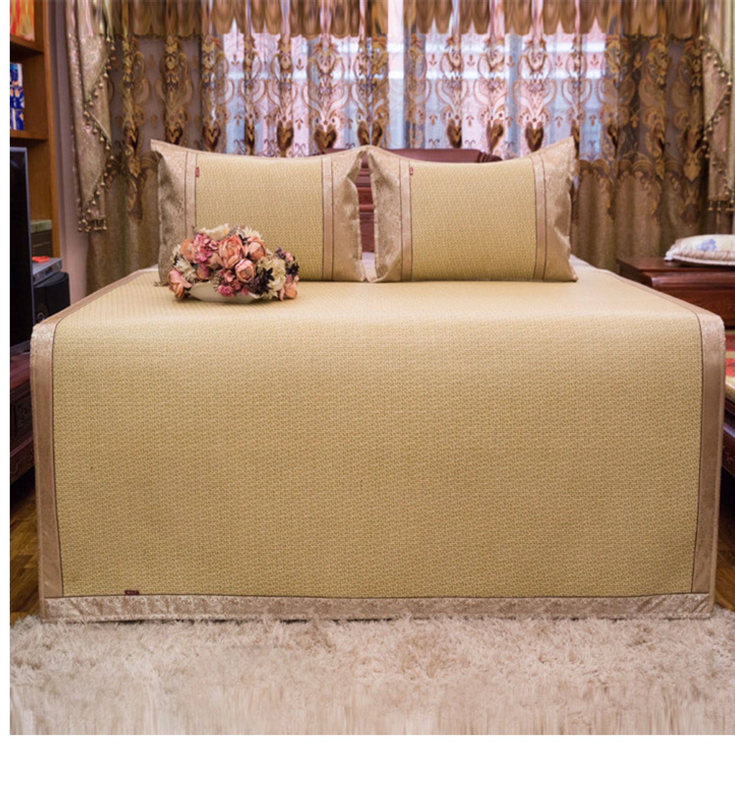 双面加厚榻榻米席欧式冰丝席中式藤席可折叠凉席3件套1.5m1.