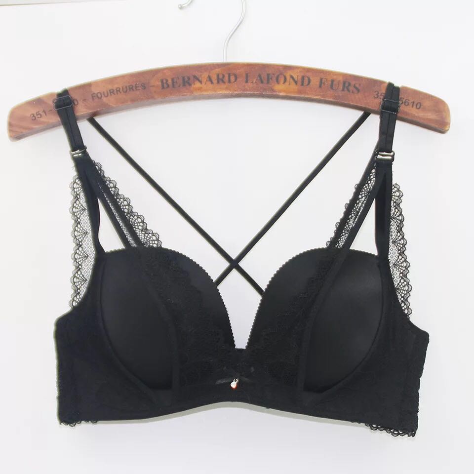 naqoola新款品牌蕾丝无痕无钢圈美背文胸 女士交叉内衣 胸罩