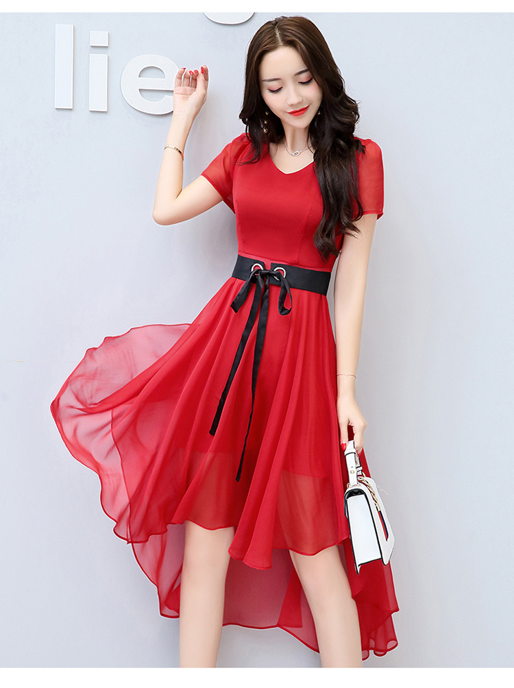 雪纺连衣裙女中长款2019夏季新款收腰气质显瘦遮肚子流行夏天裙子