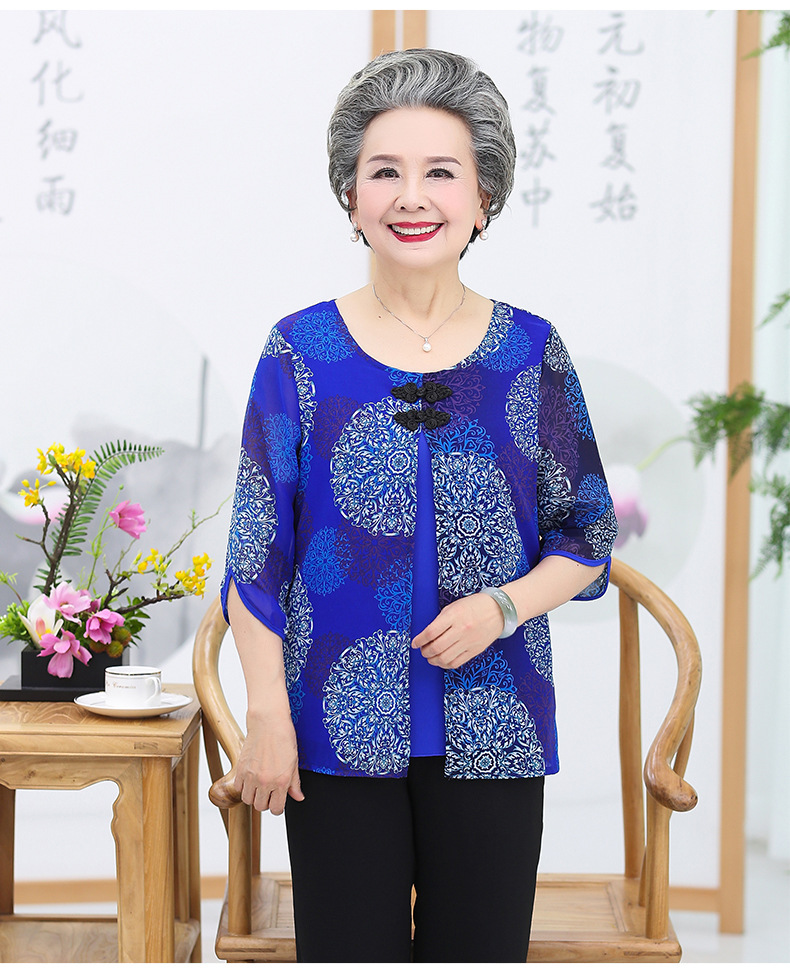 奶奶装夏装套装短袖中老年人女装60-70岁80妈妈太太夏季老人衣服套装