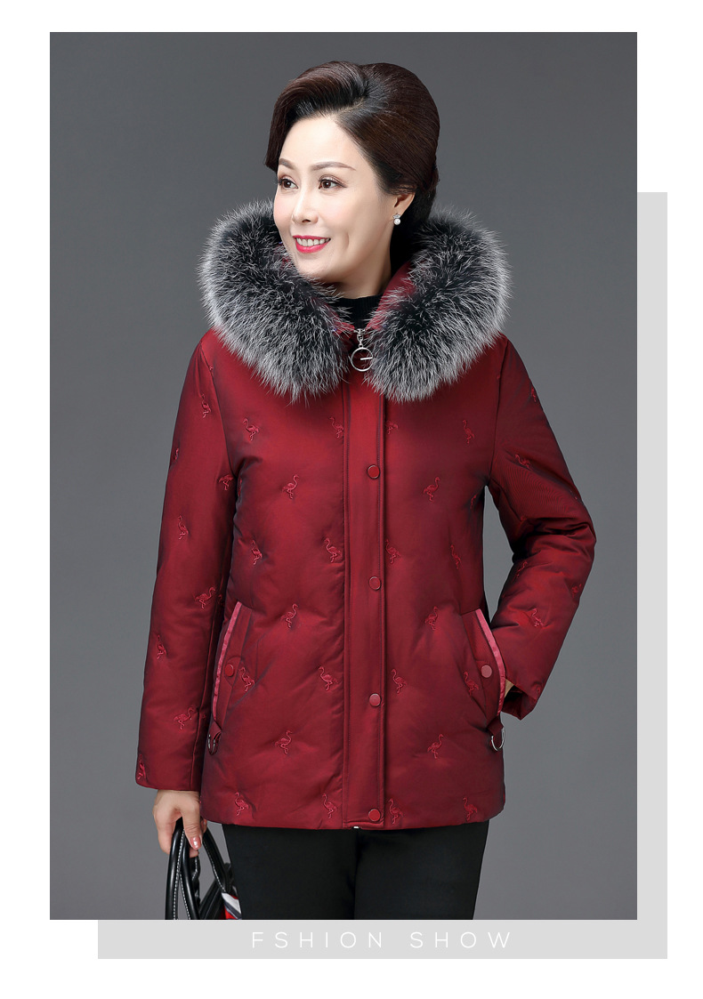 hh-3713中老年羽绒服女中长款宽松加肥加大码冬季胖妈妈装外套50