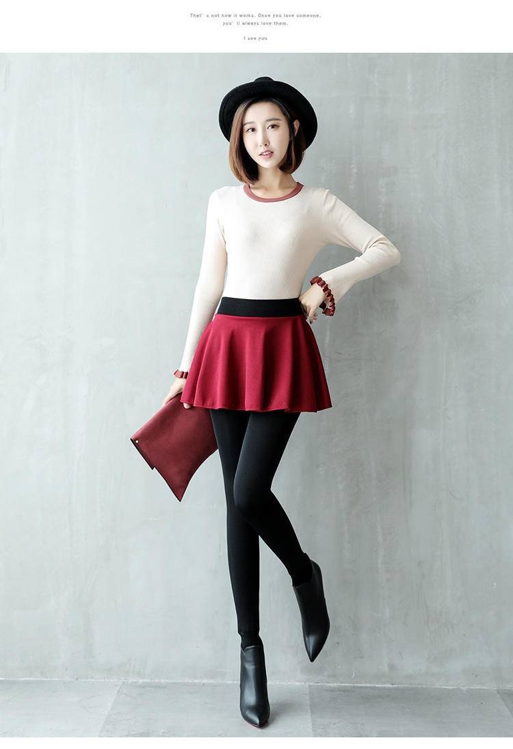 加绒加厚打底裤裙裤套装女修身显瘦连裤裙