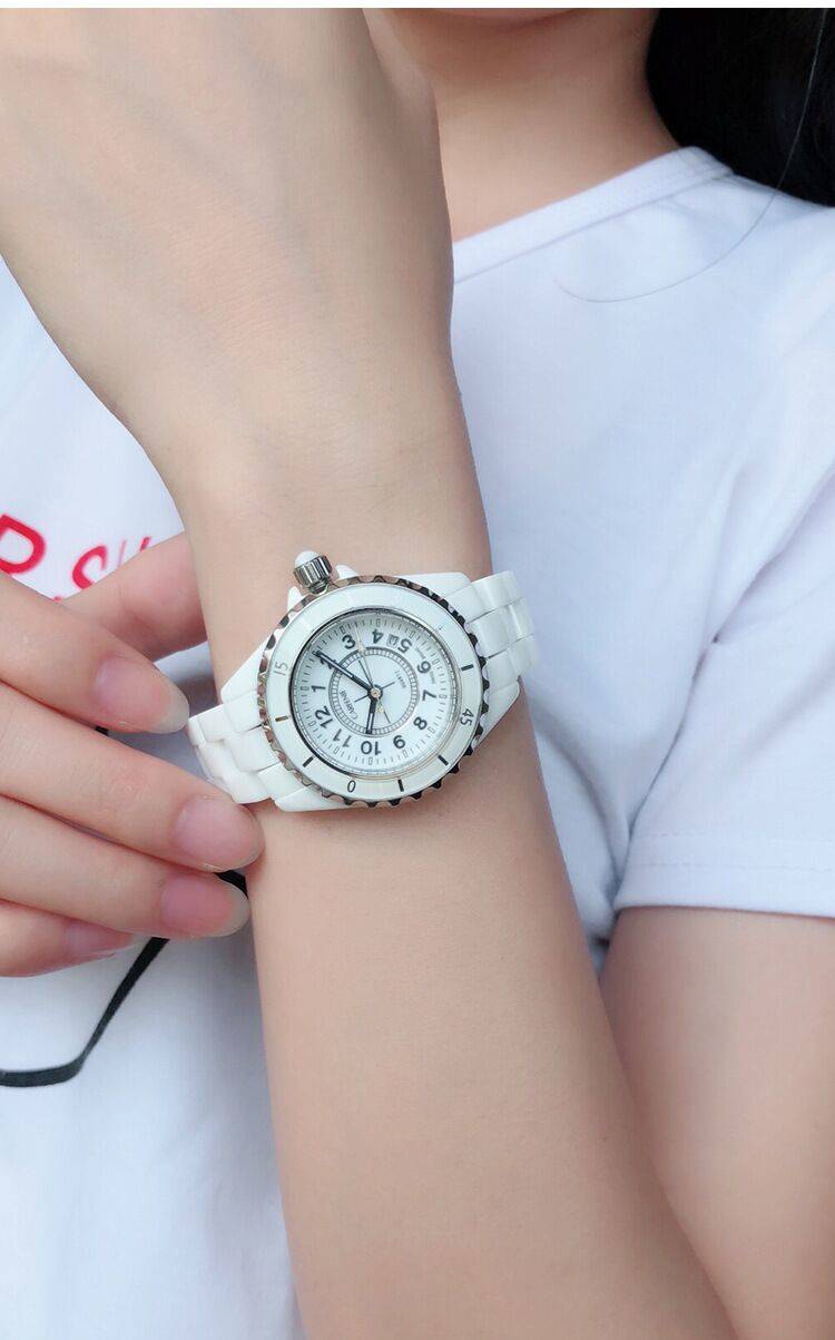 carfenie卡芬妮品牌手表陶瓷女士玉白色小表盘潮流小清新手表女石英