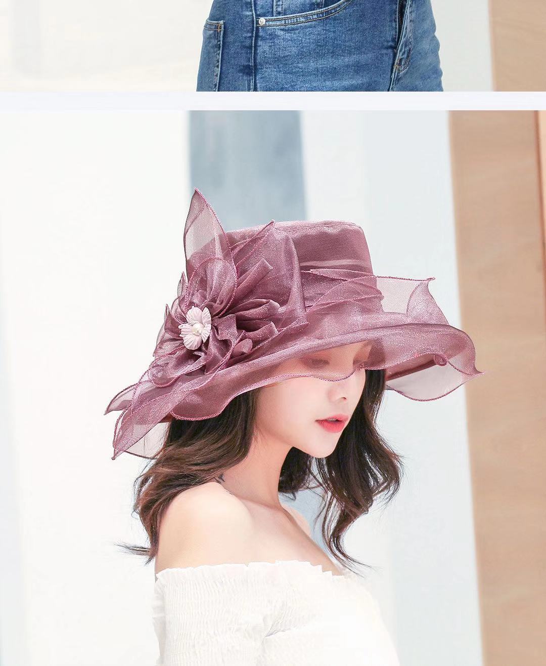 遮阳帽子女太阳帽防晒防紫外线春夏凉帽纱帽沙滩帽欧根纱单朵花