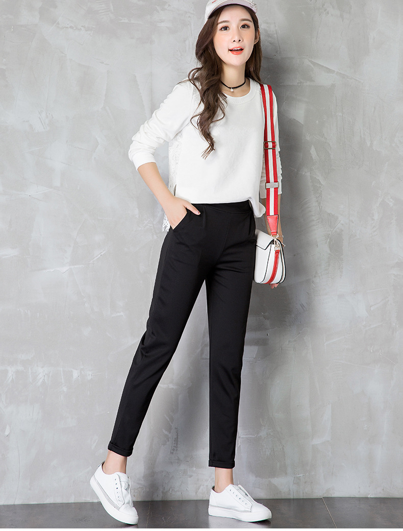 春秋新款成人裤子高腰牛仔裤女小脚韩版蓝灰色弹性牛仔长裤女