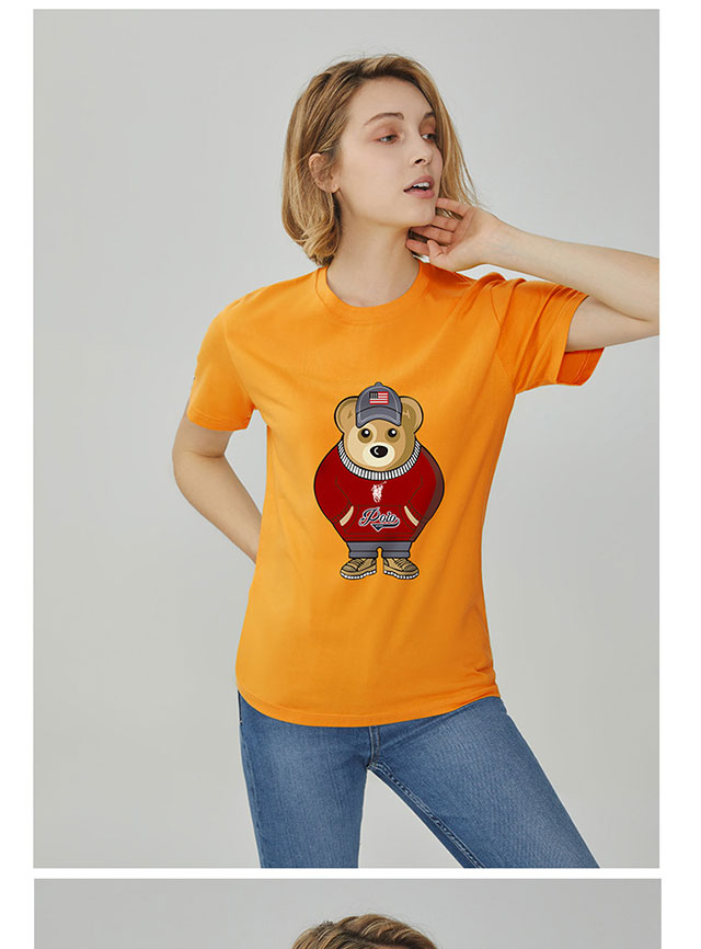 polo sport夏季男女同款100%纯棉小熊短袖宽松潮t 卡通泰迪熊印花