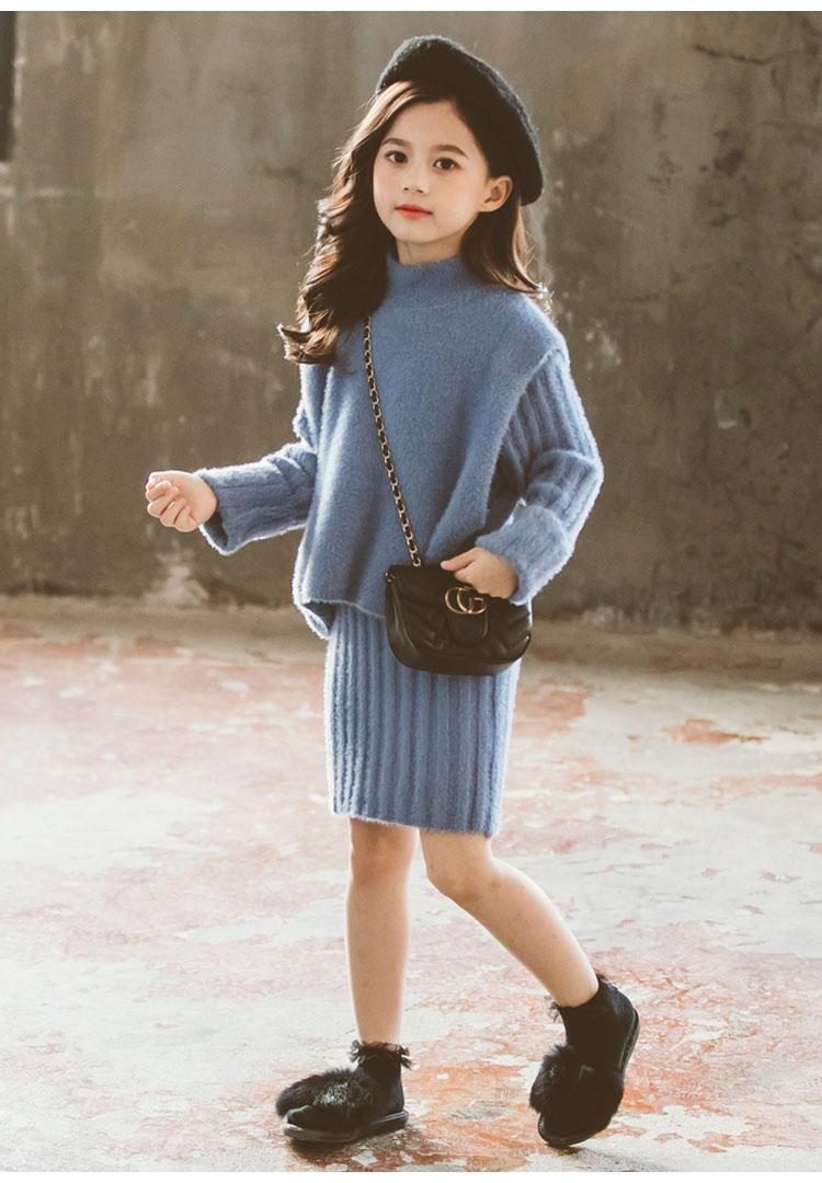 女童秋冬连衣裙套装2019新款韩版儿童女孩洋气时髦毛衣裙子两件套