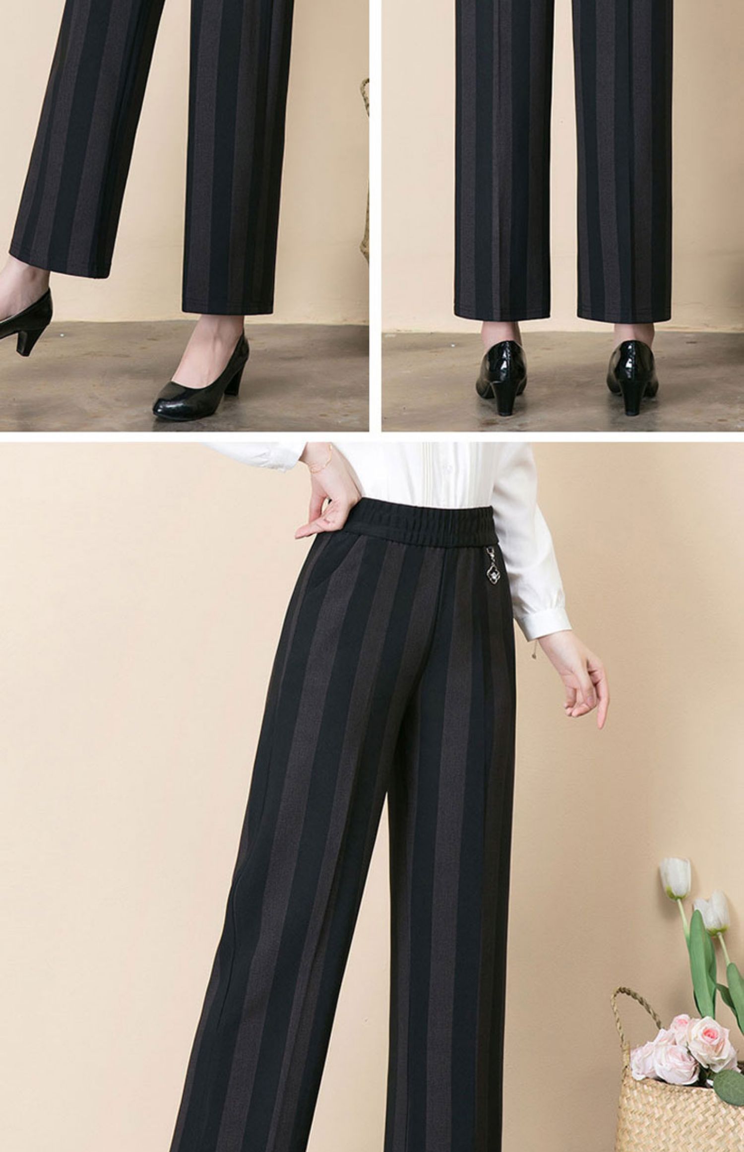 妈妈阔腿裤女春秋中年高腰长裤宽松大码休闲裤中老年女裤