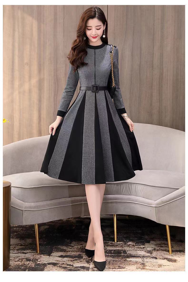 连衣裙女春秋2020新款女装阔太太时尚过膝高贵气质配大衣的长裙子