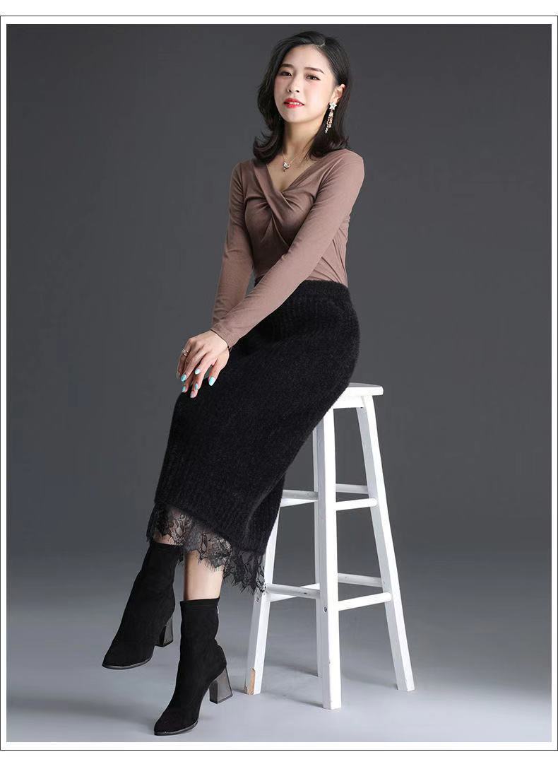 加厚仿水貂绒蕾丝半身裙女春秋冬2020新款冬裙百搭配毛衣针织包臀裙