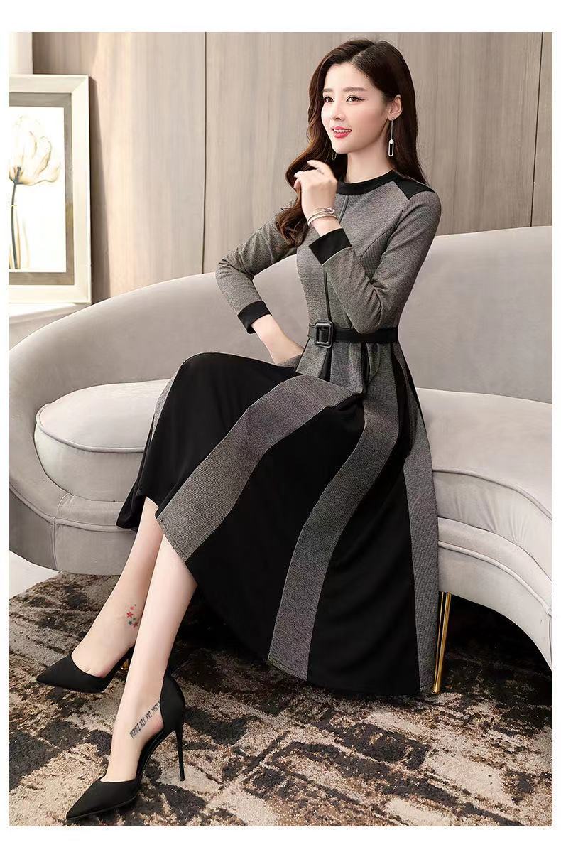 连衣裙女春秋2020新款女装阔太太时尚过膝高贵气质配大衣的长裙子