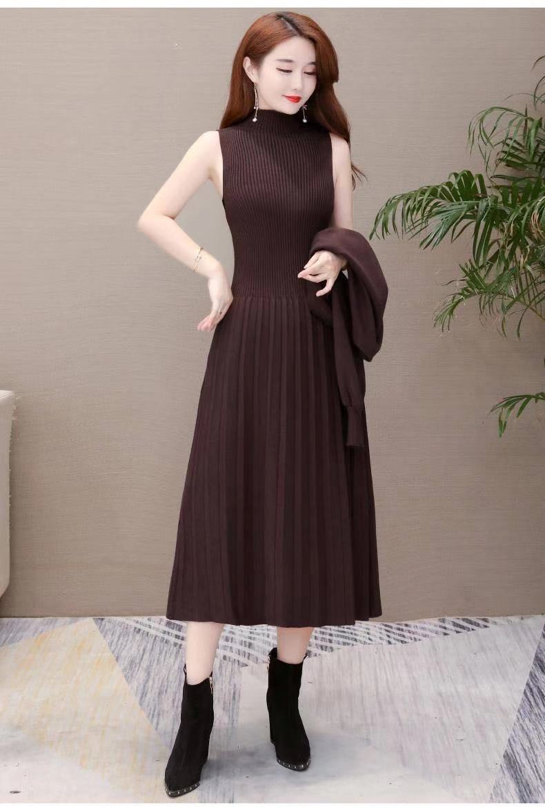 春秋冬季两件套女装套装裙中长款宽松洋气时尚潮过膝针织连衣裙毛衣女