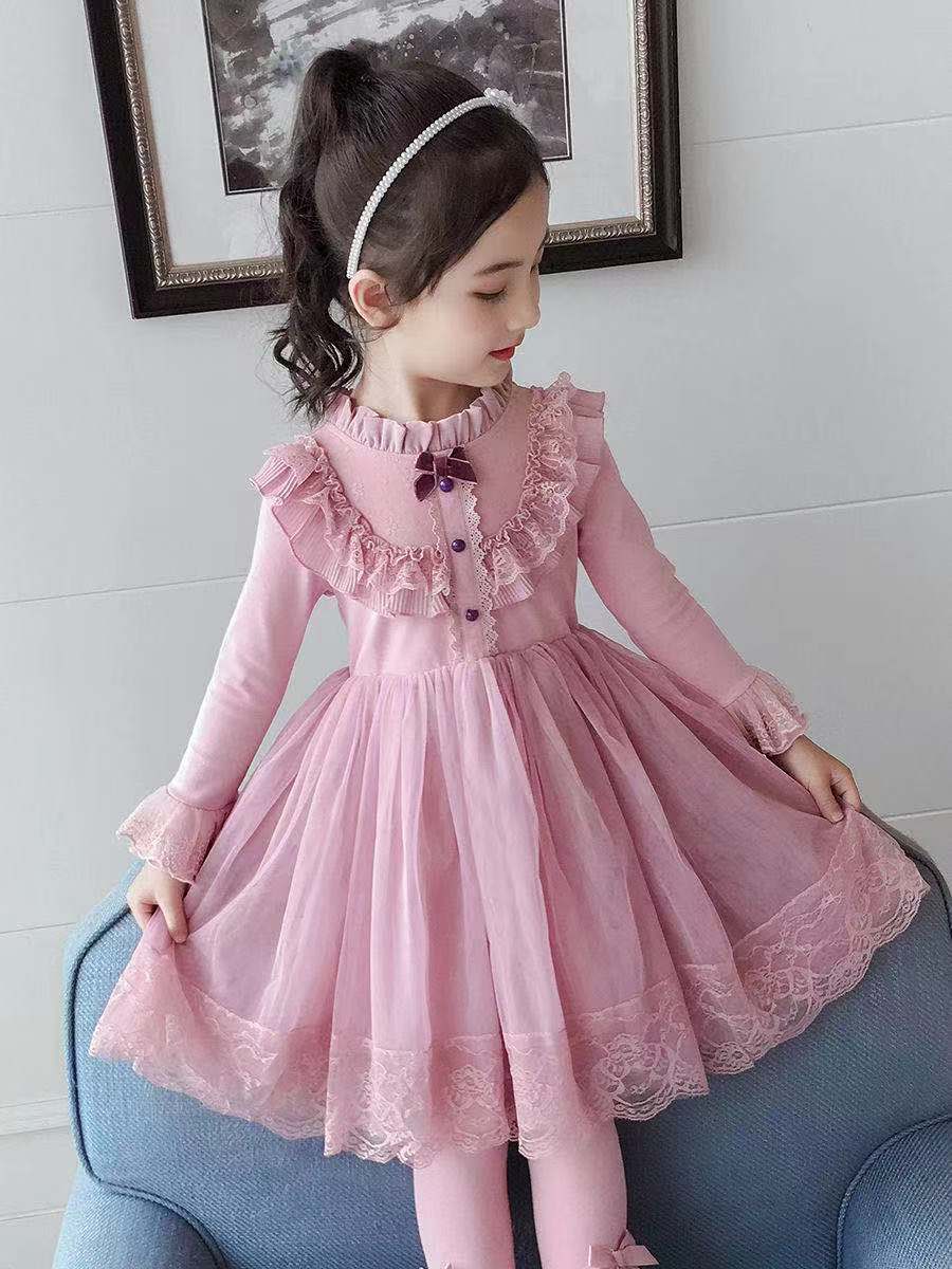 女童连衣裙春秋冬新款蓬蓬纱裙小女孩加绒裙子加厚公主裙表演裙洋气