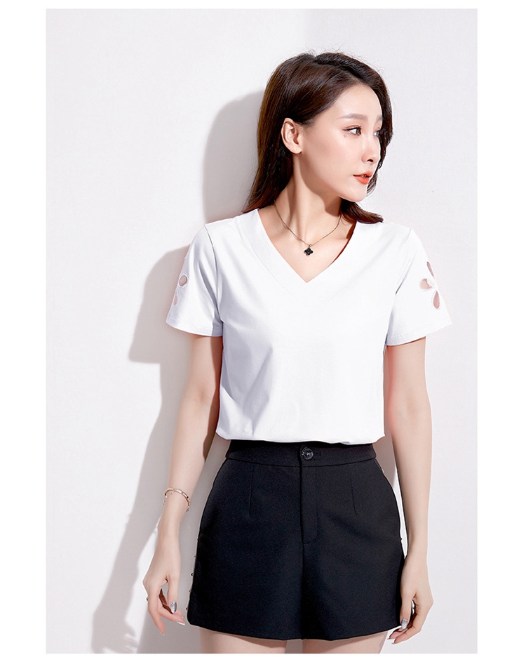 短袖t恤女v领上衣新款韩版黑色ins潮体恤刺绣显瘦女装夏hbf2233