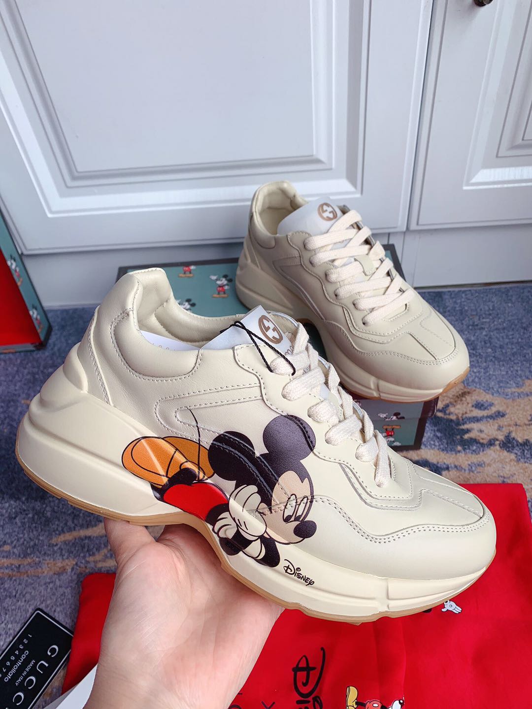 米老鼠意大利代购 gucci经典logo彩虹老爹鞋复古运动鞋 大嘴草莓