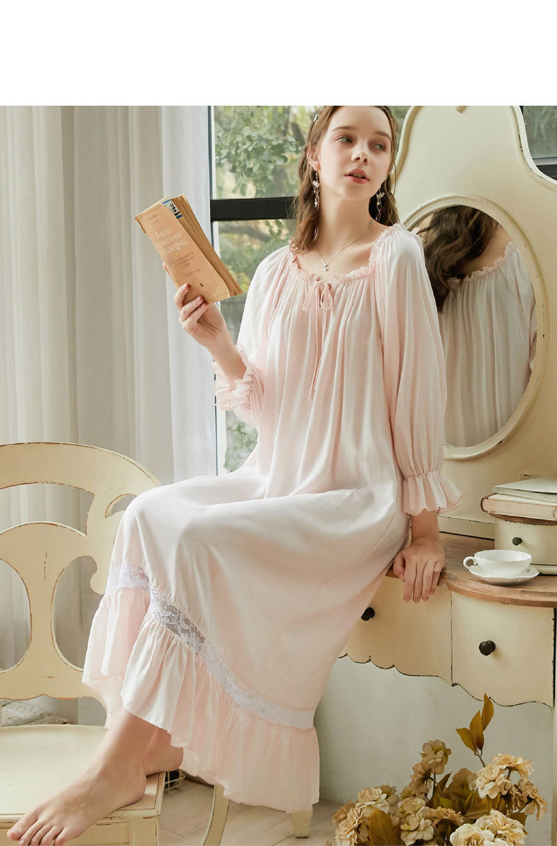 宫廷风可爱公主睡裙女春秋纯棉长袖唯美高贵家居服女性感棉质睡衣