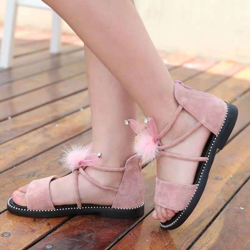 女童凉鞋平底鱼嘴夏季中大童小女孩韩版童鞋小学生儿童可爱公主鞋