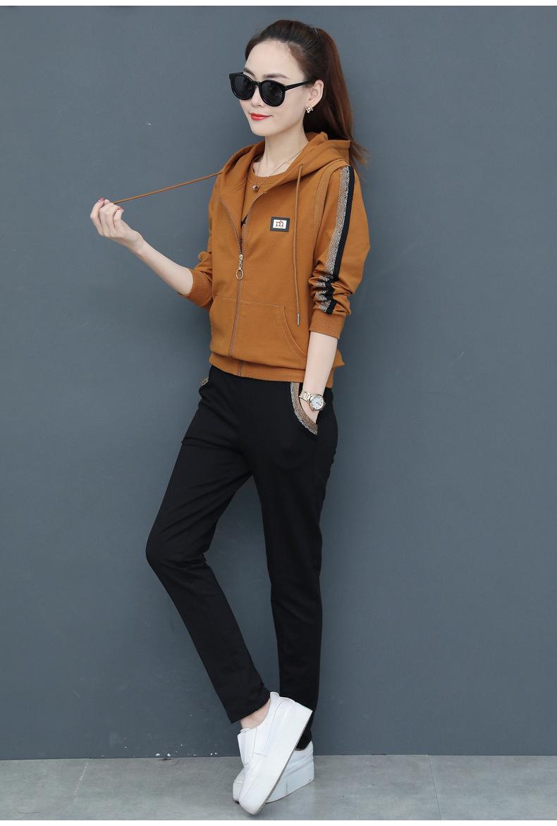 新款休闲运动套装女春秋三件套韩版大码连帽卫衣运动服潮女装