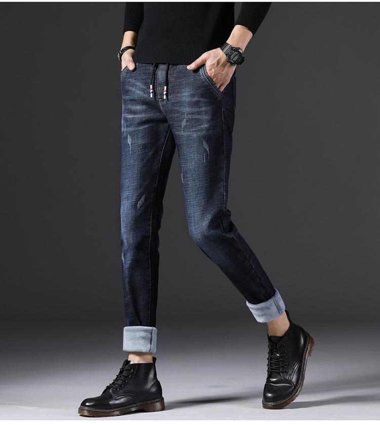 秋冬款牛仔裤男加绒加厚保暖裤子舒适休闲时尚男装弹力修身小脚裤男装
