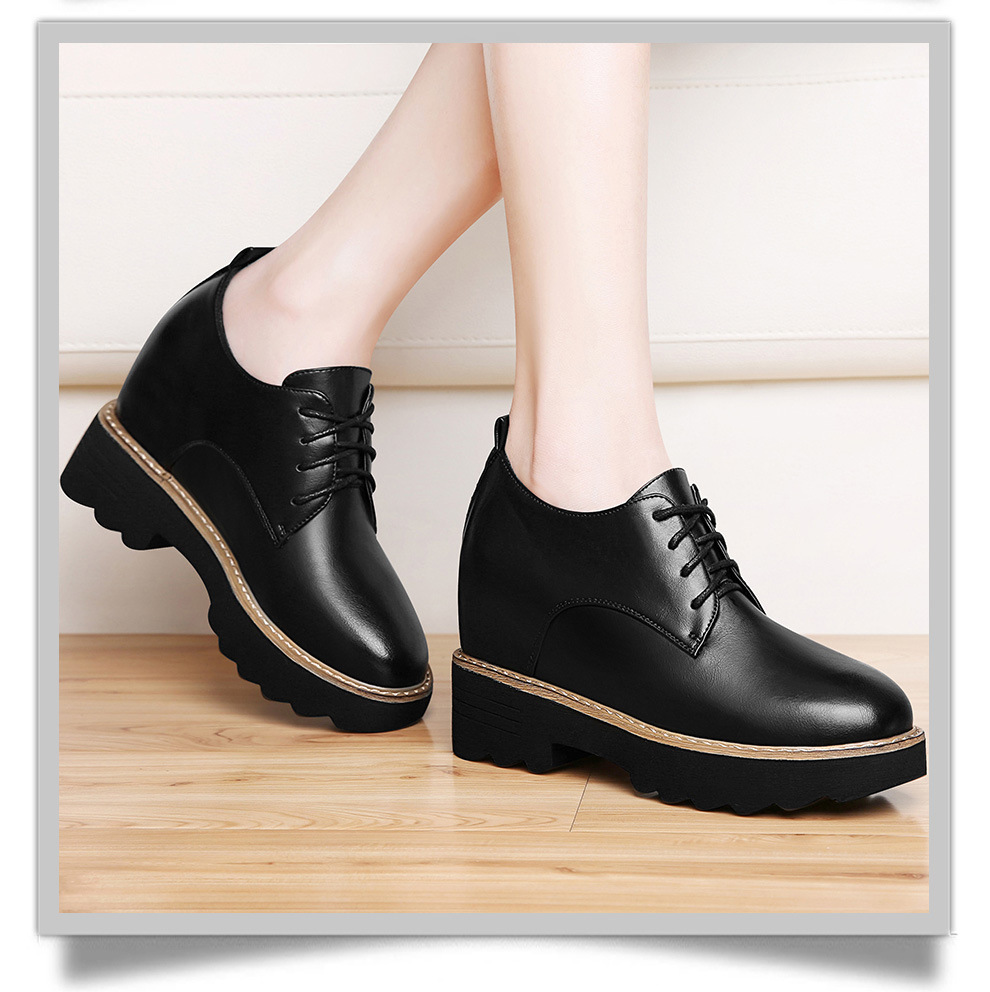 古奇天伦秋鞋女鞋新款内增高女鞋秋季休闲鞋子百搭厚底坡跟单鞋