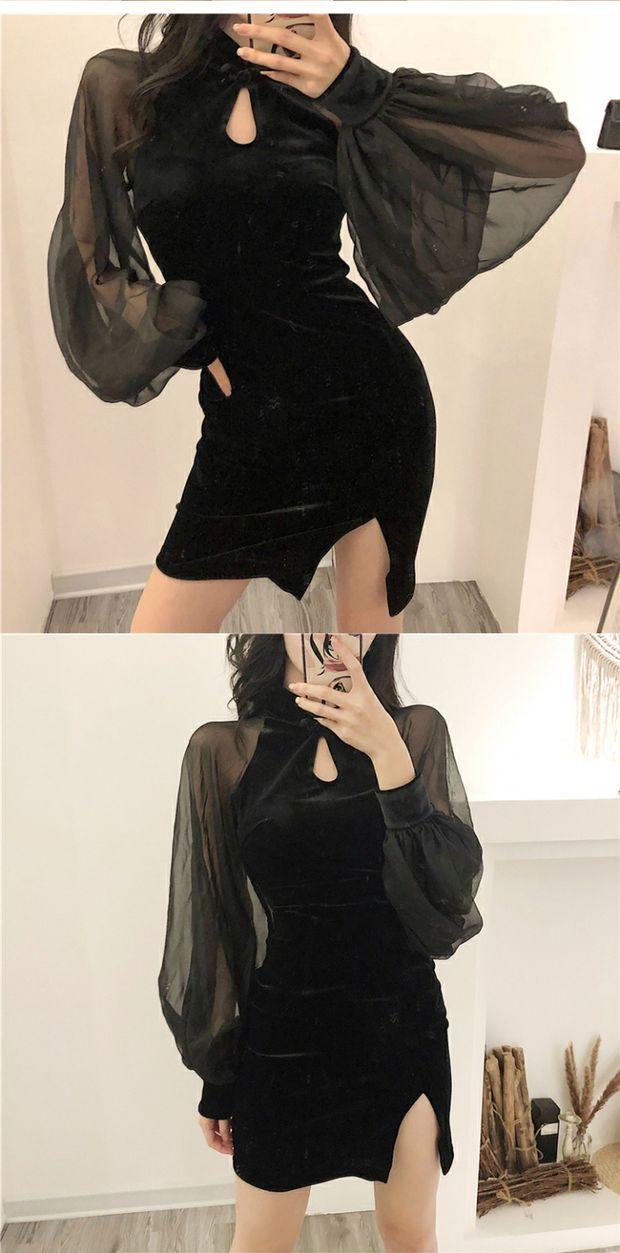 韩版旗袍黑暗系女装暗黑丧系厌世禁欲性冷淡风少女性感改良连衣裙