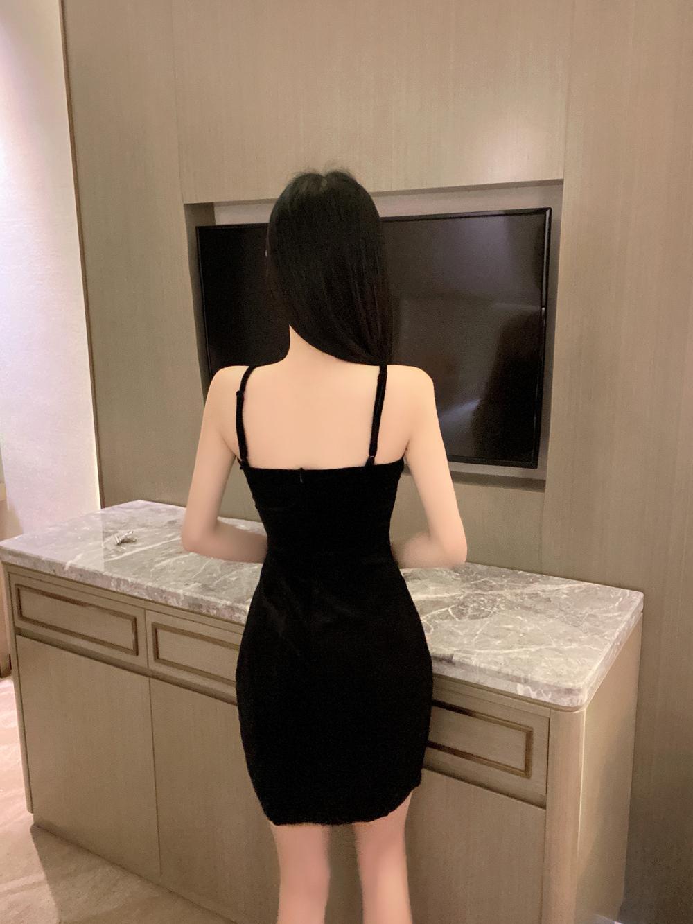 酒吧蹦迪吊带女低胸露腰抽绳紧身包臀夜总会性感修身显瘦连衣裙潮