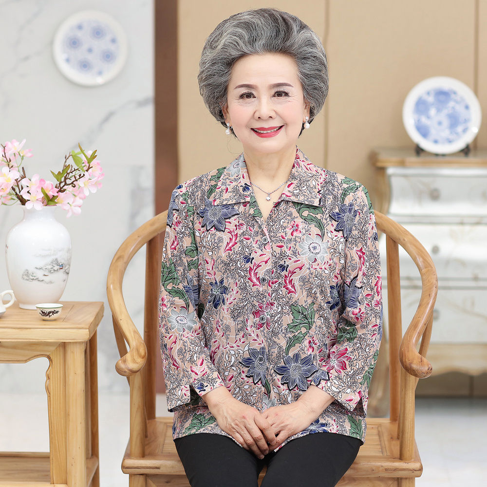 奶奶装春装衬衫中老年人女装妈妈上衣套装/单件太太夏装老人衣服