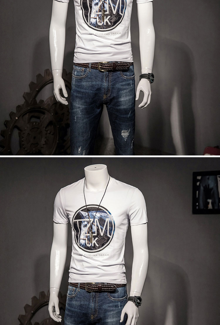 品牌男装 男士上衣 > 欧洲站短袖t恤男 丝光棉圆领大码体恤印花潮流