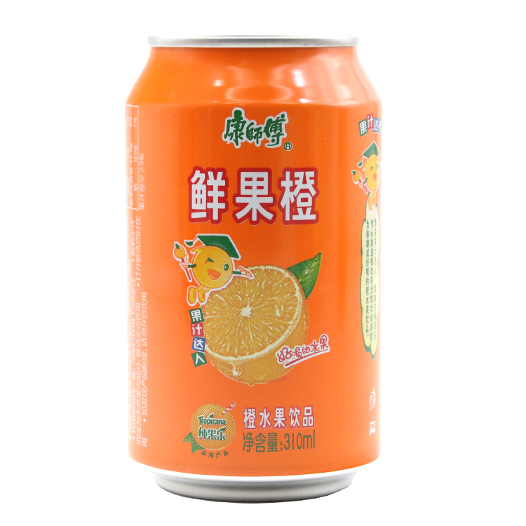 新货 康师傅鲜果橙子汁饮料橙味水果饮品310ml*24罐包邮