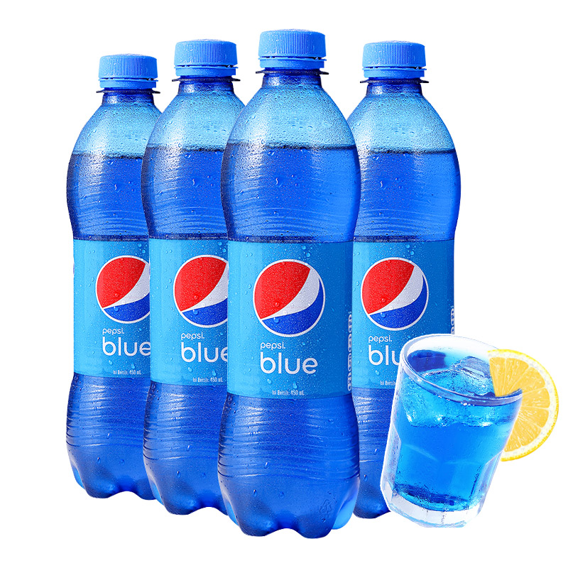 网红印尼进口巴厘岛blue百事450ml*4瓶装蓝色可乐碳酸饮料梅子味
