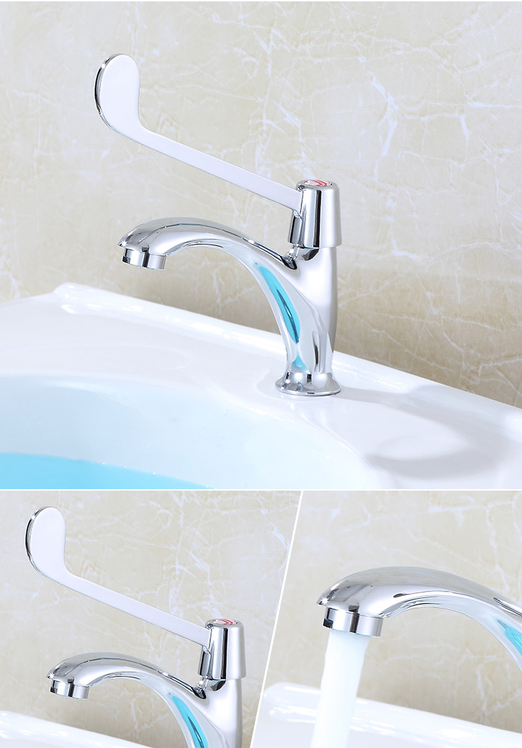 肘碰肘开手肘单冷加长医用实验室长把肘动式洗面盆龙头长柄水龙头