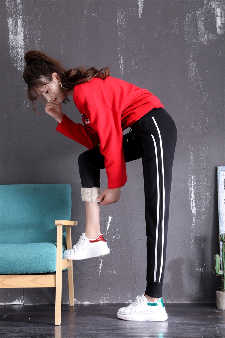 冬季加绒加厚运动裤女羊羔绒宽松束脚显瘦小脚卫裤棉裤哈伦裤休闲