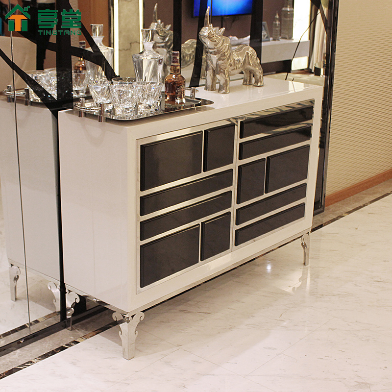 【江南乐返商城】餐边柜现代简约不锈钢餐厅白色烤漆收纳柜门厅柜家具