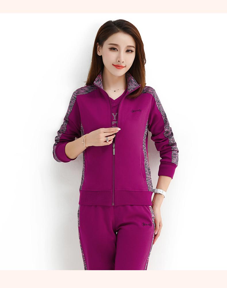 2018秋季中老年运动套装女春秋三件套薄款大码长袖休闲纯棉运动服